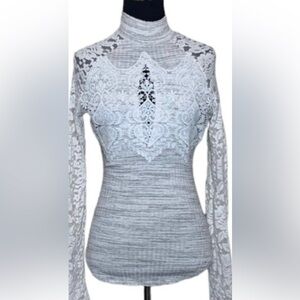 Venus Sexy Lace Detail Long Sleeve Mock Turtleneck Pullover Sweater